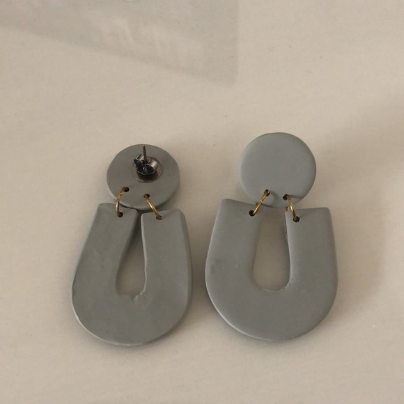 Hand made clay earrings! Light teal/gray green - Picture 2 of 3